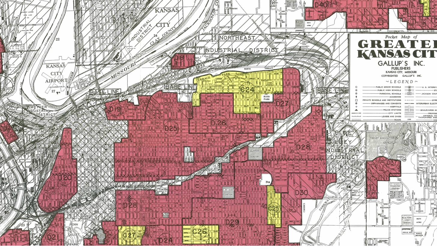 HOLC redlining map showing Kansas City east side and 18th and Vine district